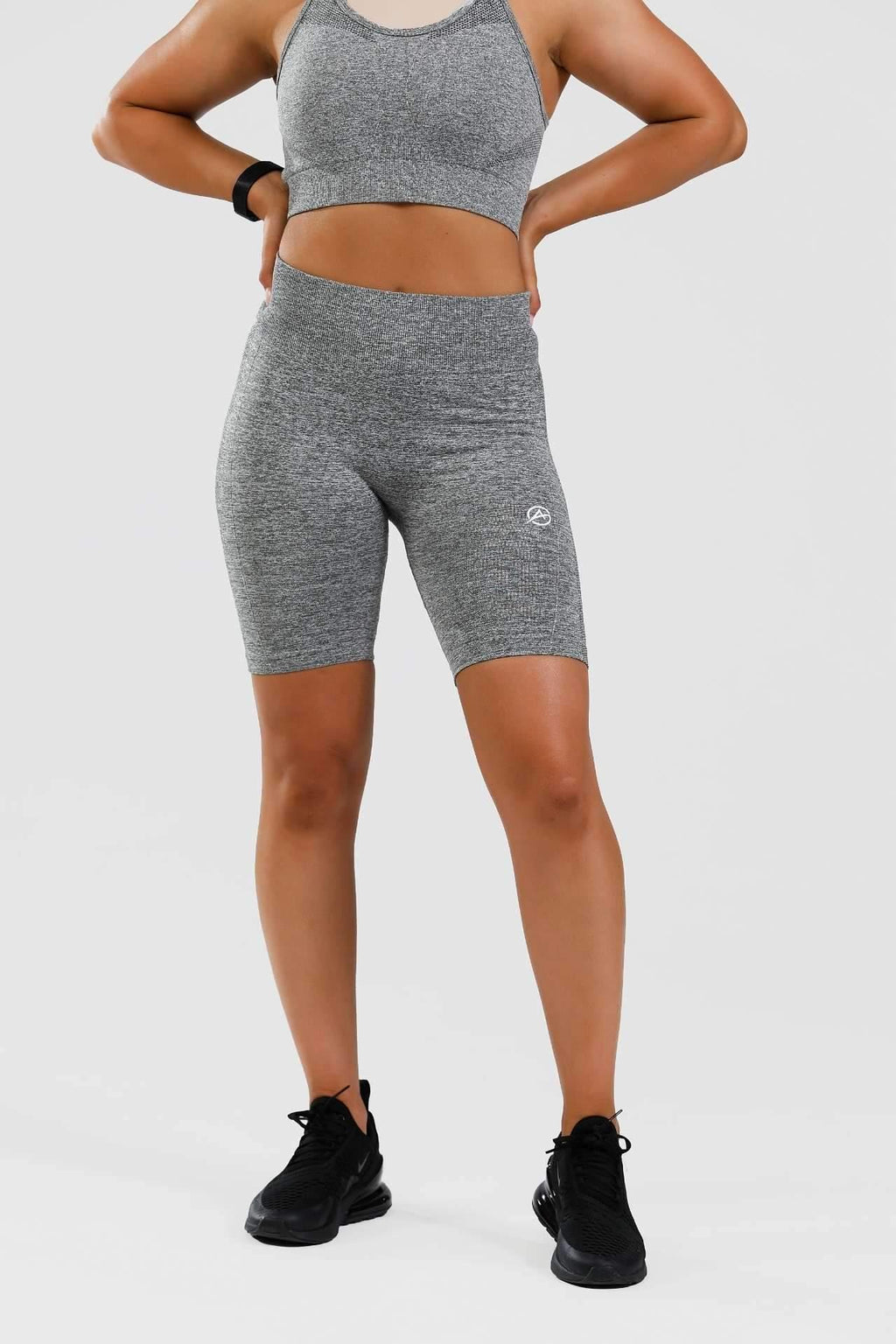 Full body shot of girl wearing calypso seamless set in grey 