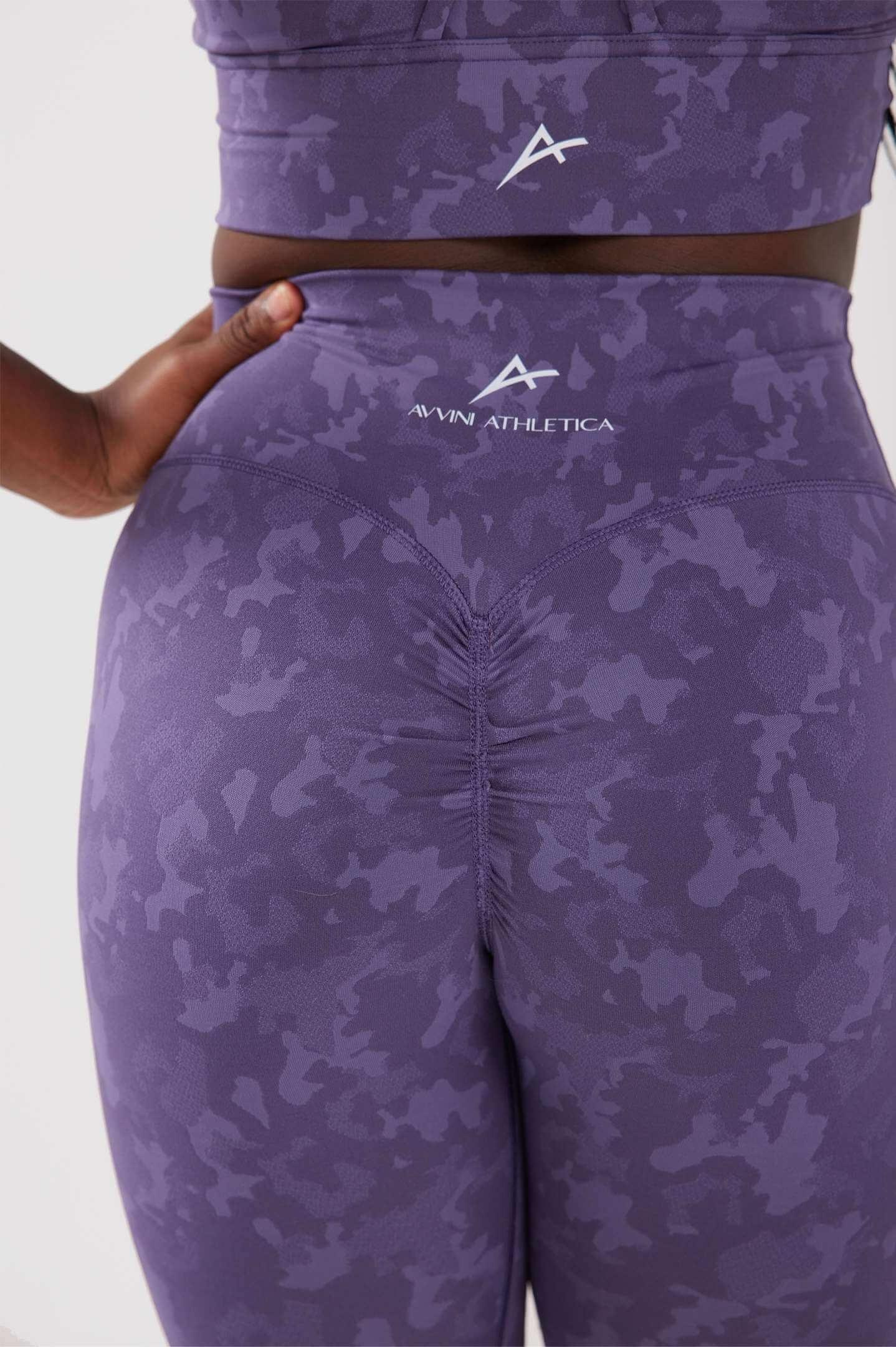 Close up behind girl wearing legacy scrunch bum set in purple